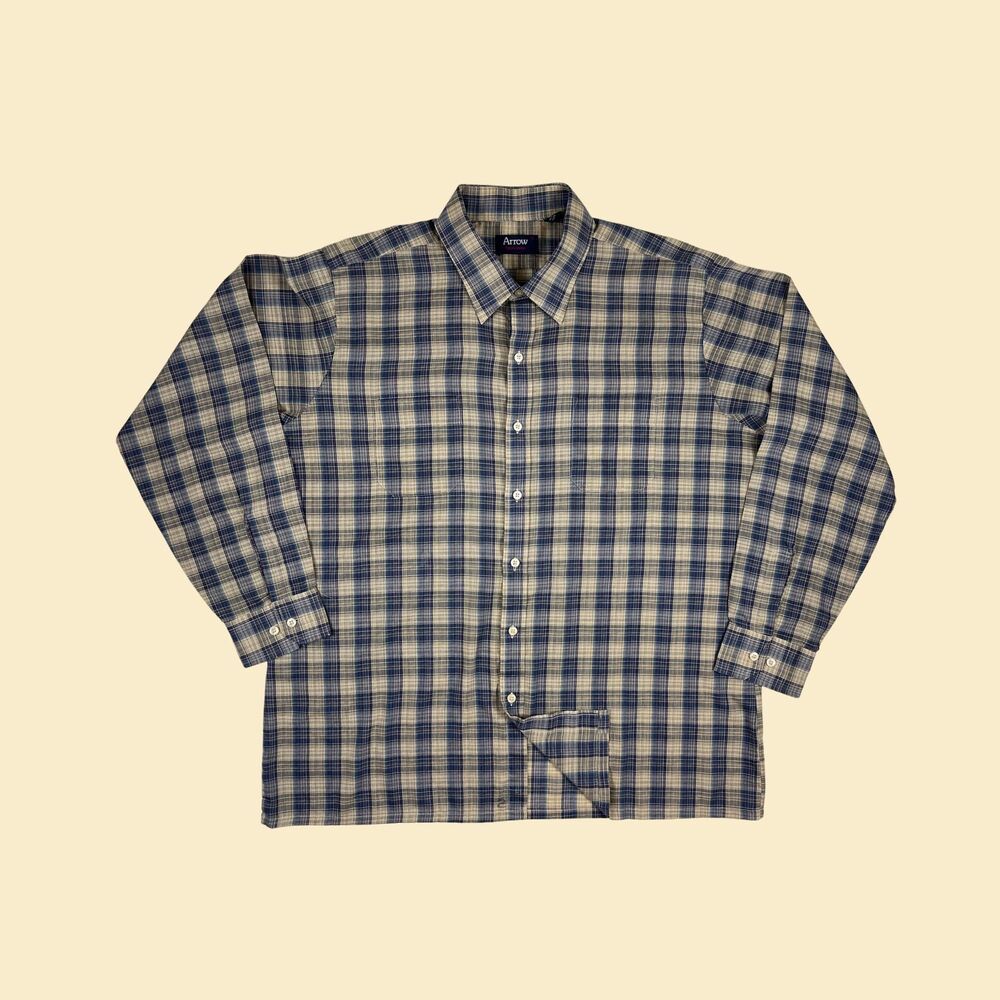 1990s Arrow Sportswear XL mens plaid shirt, vintage brown/blue long sleeve